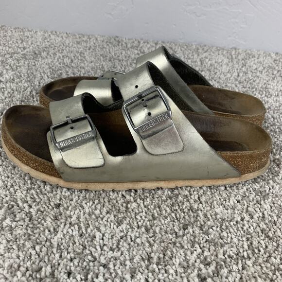 Birkenstock Arizona Shoes Womens Size 9 Silver Sandals Buckle Made in Germany - Picture 3 of 9